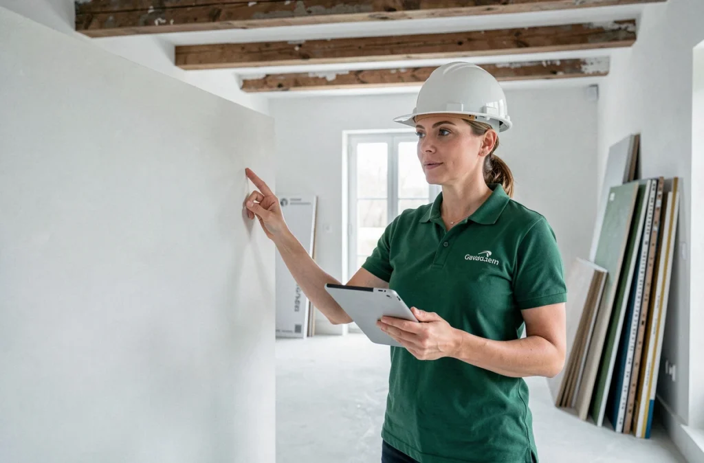 Chef de projet de Rénovert Tours Sud présentant une rénovation globale clé en main dans une maison rénovée de Tours